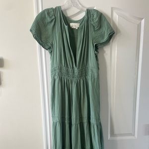 Gently used small Anthropologie Somerset Dress in greenish teal linen